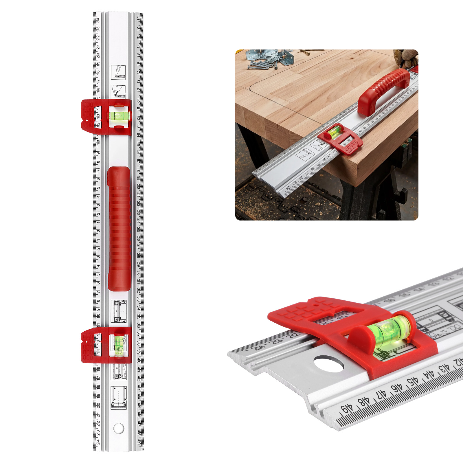 Home Improvement Guide - Aluminiowa poziomica z prowadnicą ślizgową, liniał