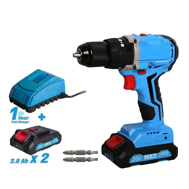 Power Drill Cordless - Zestaw elektronarzędzi: wiertarko-wkrętarka akumulatorowa 20V, bezszczotkowa,